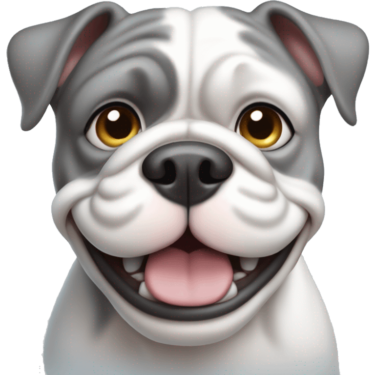 smiling grey and white bulldog with bright blue eyes emoji