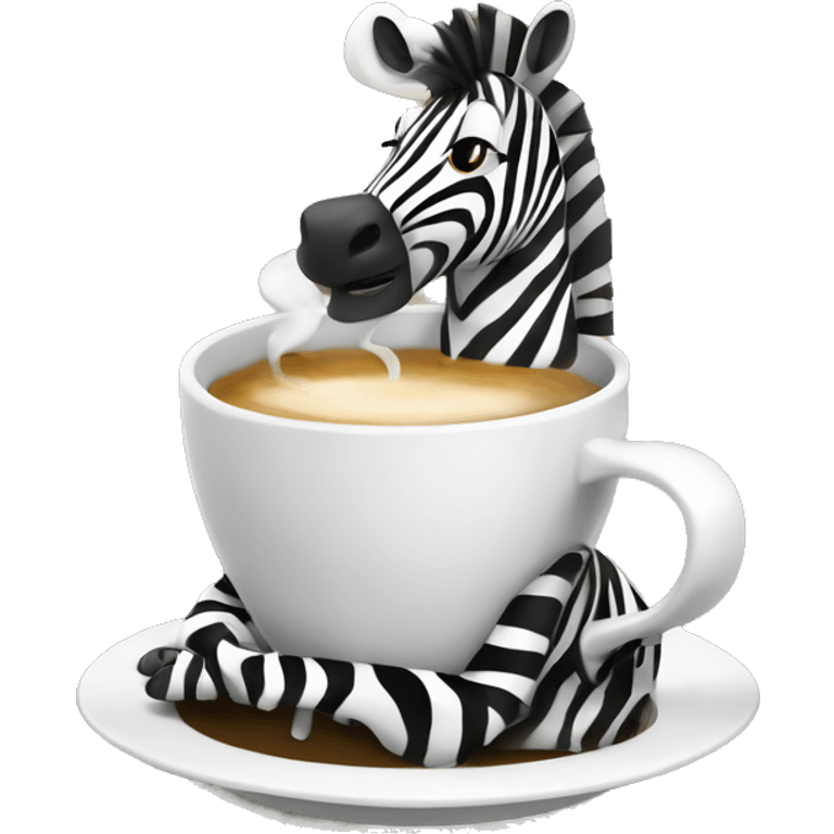 A zebra enjoying a coffee break, holding a steaming cup emoji