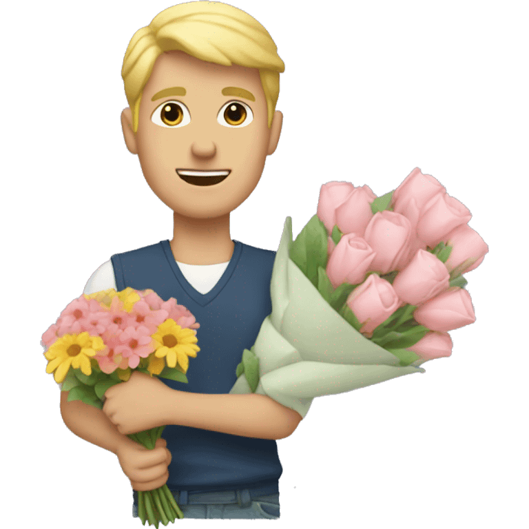 blonde guy holding a bouquet of flowers emoji