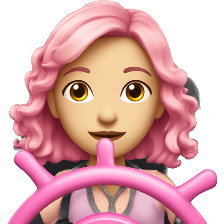 cute girl and pink steering wheel emoji