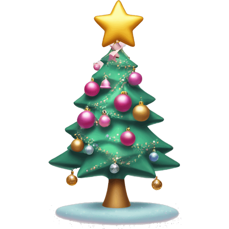 a pink Christmas tree with cute decorations and a sparkling star on top  emoji