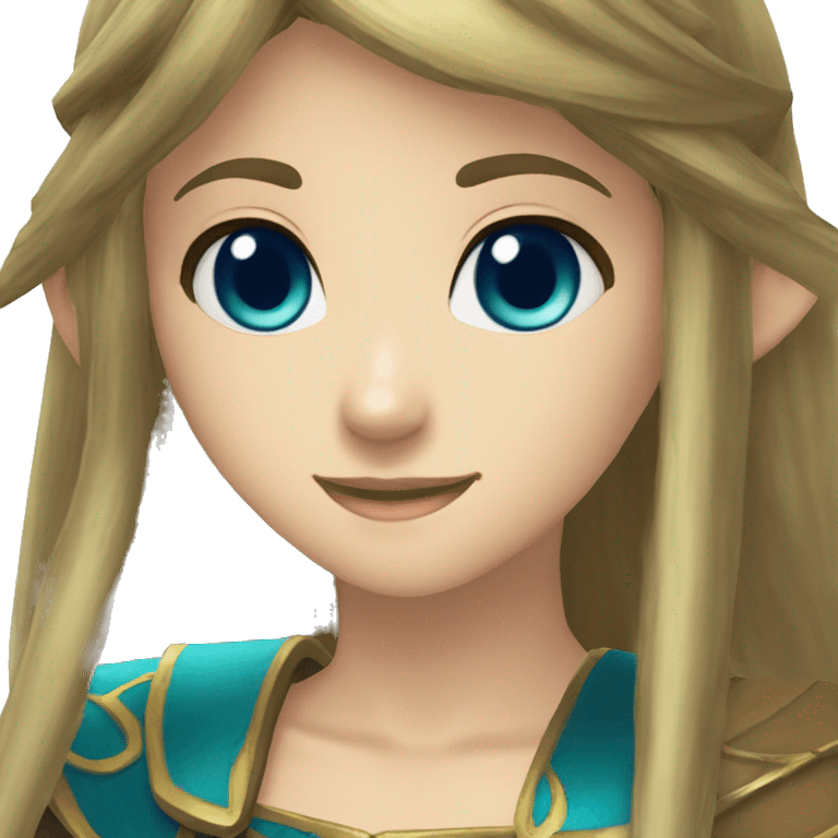 princesa Zelda Twilight Princess, brown long hair, blue eyes, happy, emoji