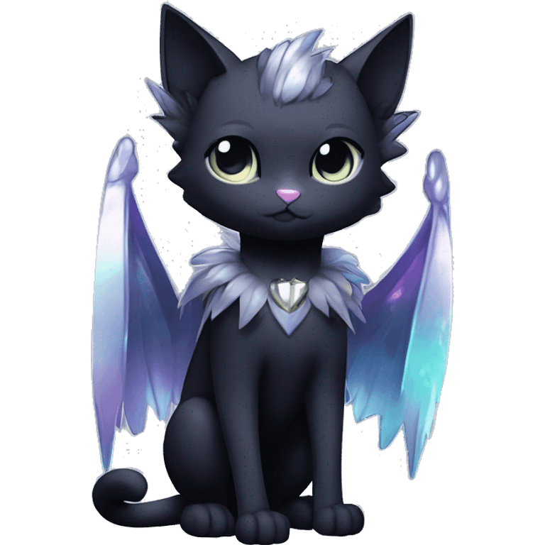 Shiny Shy Cool Punk Black beautiful fantasy Kawaii Ethereal Sona Fakemon-cat-animal with edgy bat-wings-ears Full Body emoji