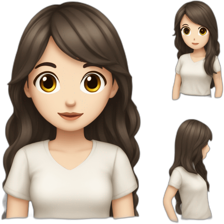 Interior designer bale girl with long dark brown hairand dark brown eyes anime emoji