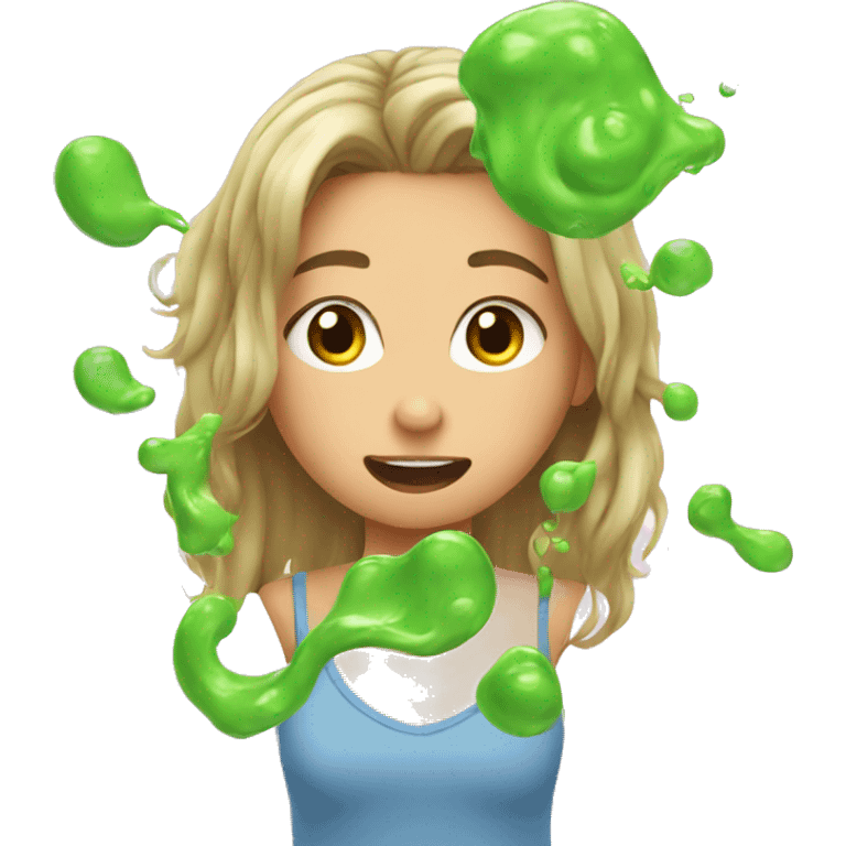 Girl trying to get slime out of her hair emoji