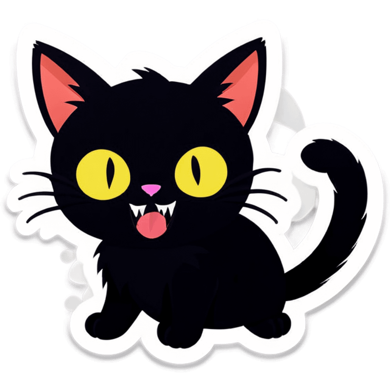 Cute black cat with visible fangs emoji