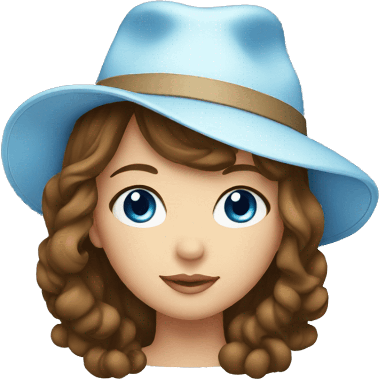 A girl with brunette hair blue eyes and hat emoji