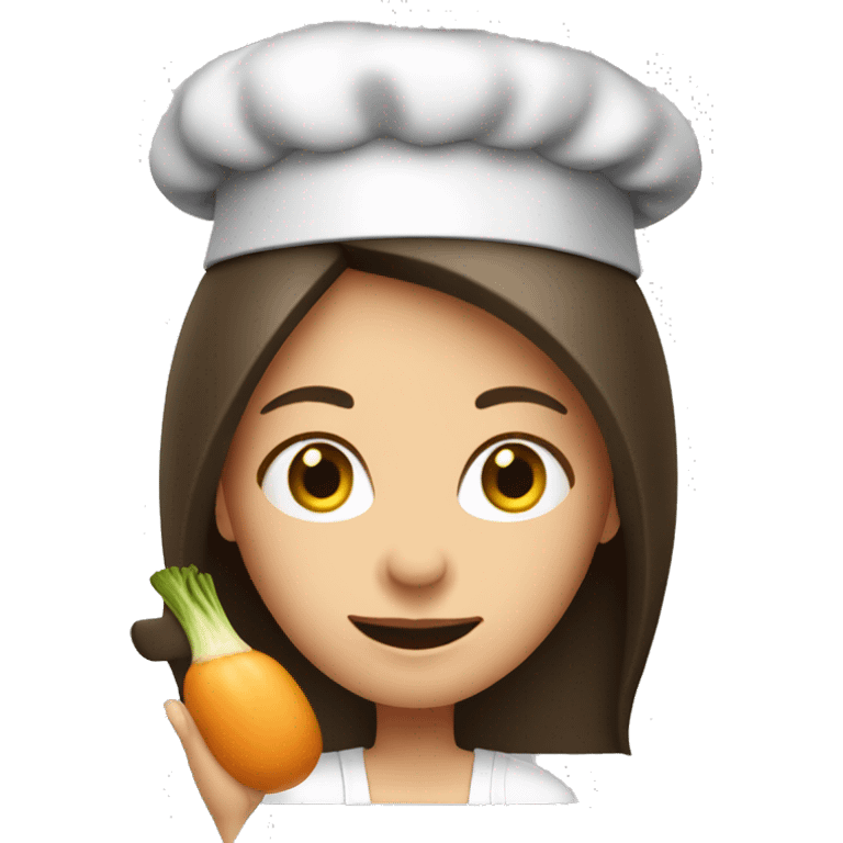 Brunette long straight hair girl in a cook hat makes dinner  emoji