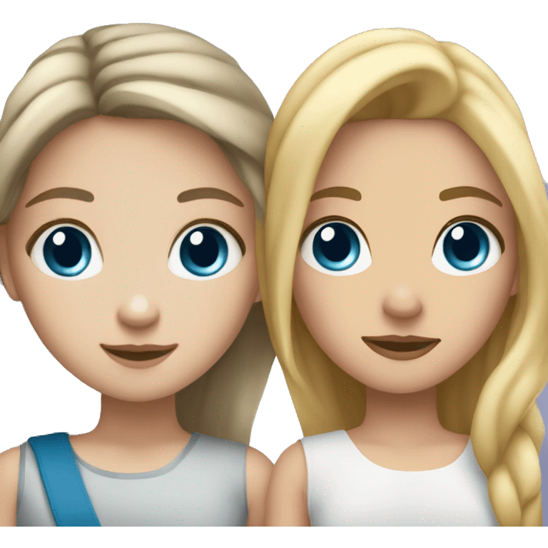 brunette girl with hazel eyes and blonde girl with blue eyes hugging emoji