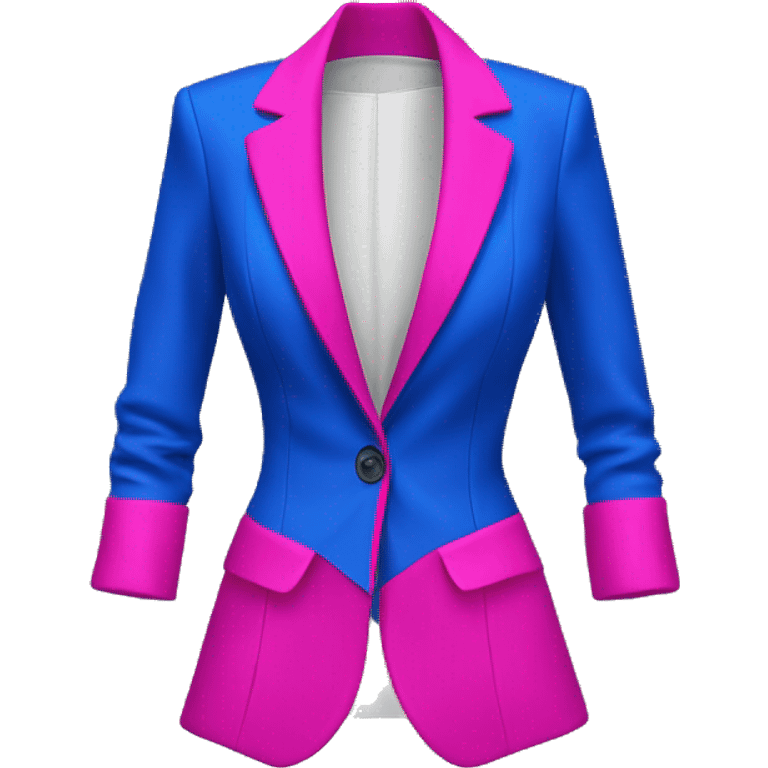 Realistic isolated long cobalt blue open fashion blazer jacket with hot pink Bustier underneath it. emoji