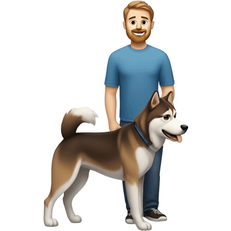 Heavy White man brown hair beard with husky dog  emoji