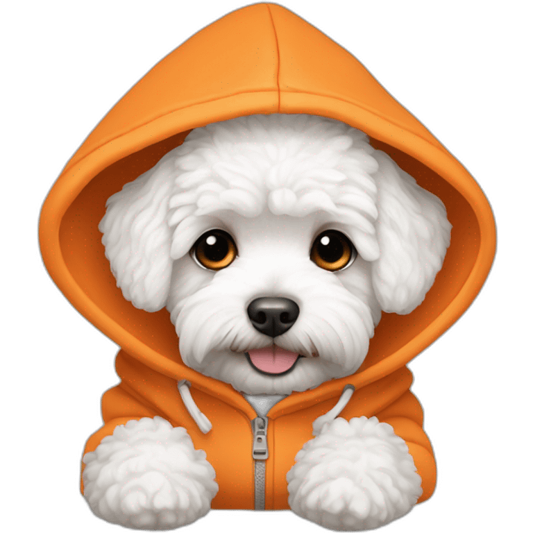 white maltipoo with orange hoodie emoji