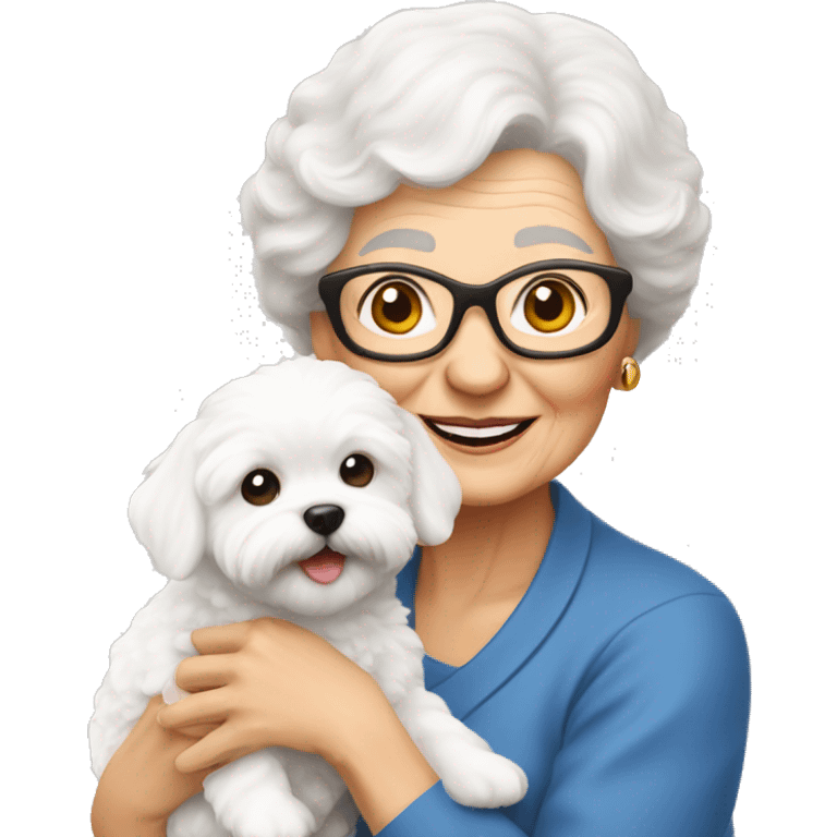 grandma holding a white maltipoo puppy emoji