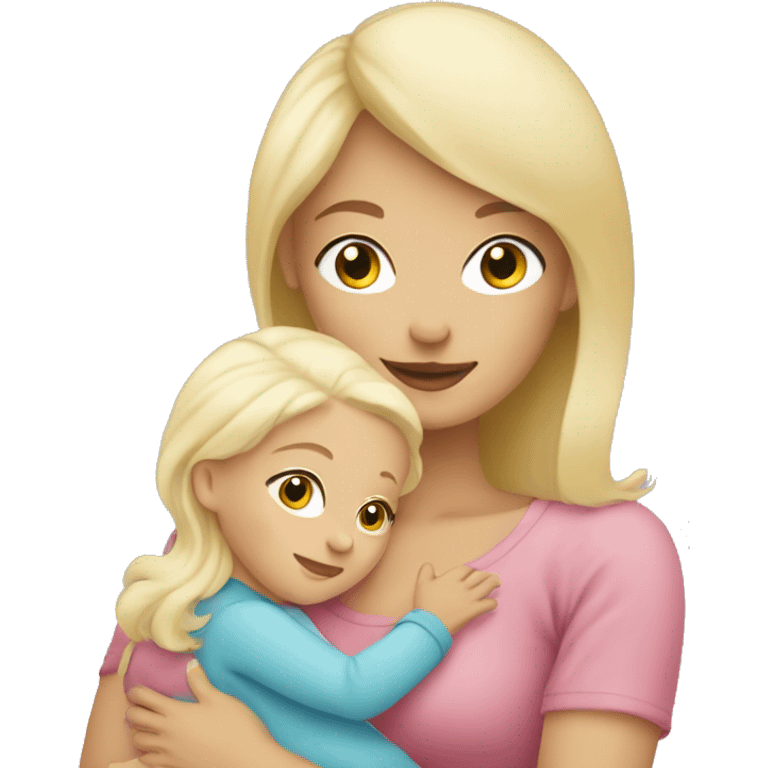 white blonde woman cuddling with baby girl  emoji