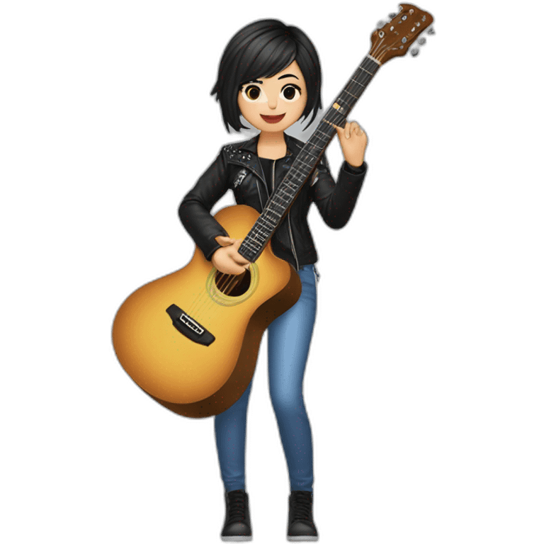 Uzbekistan rockstar girl Wave short hair with quitar emoji