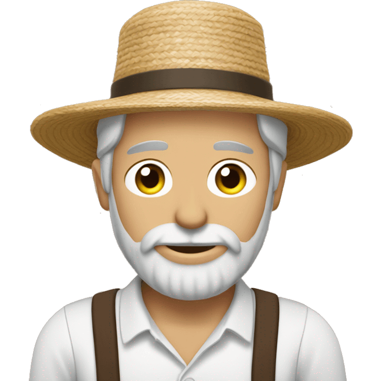 Amish man white with brown straw hat building a building with beard without a mustache with suspenders emoji