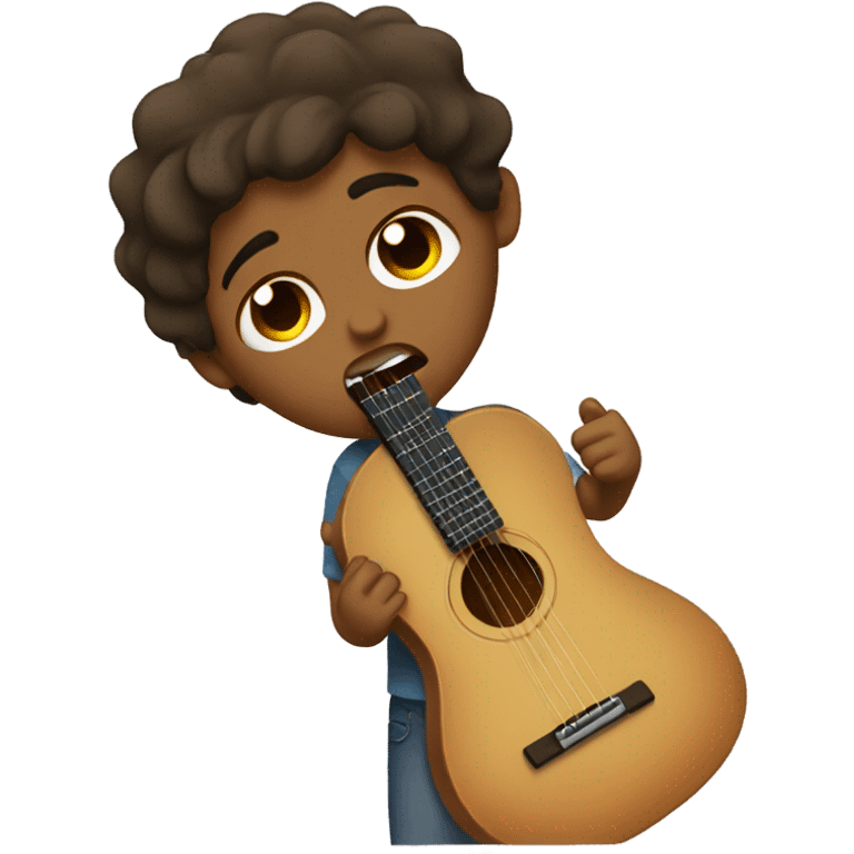 brown boy crying with a broken guitar emoji