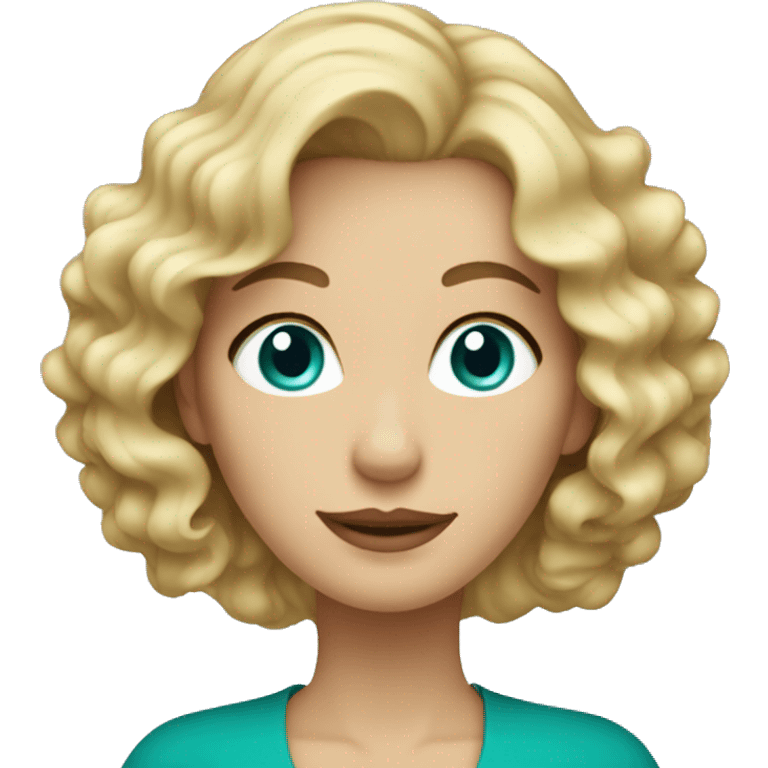 pretty, mid aged lady with blonde wavy hair and teal eyes emoji