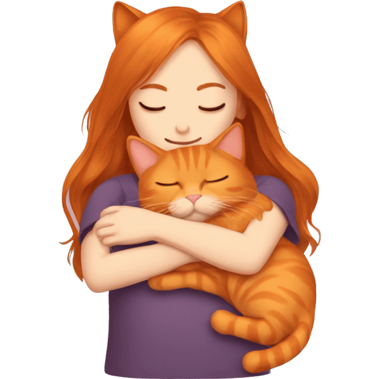 orange cat sleeping with long haired brunette girl holding pillow emoji