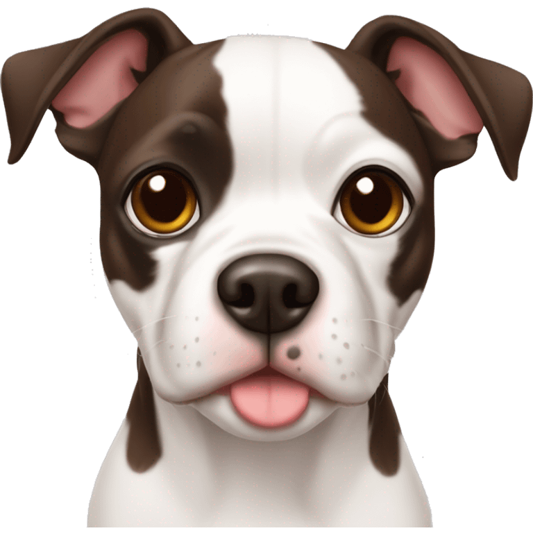 dog white with dark brown spot over right eye Boston terrier aussie doodje mix emoji