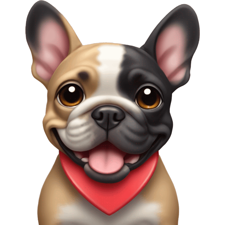 A small, black-and-tan French bulldog with a mostly black face and tan paws, showing a cute and joyful expression, with large red heart-shaped eyes, like the 😻 emoji. emoji