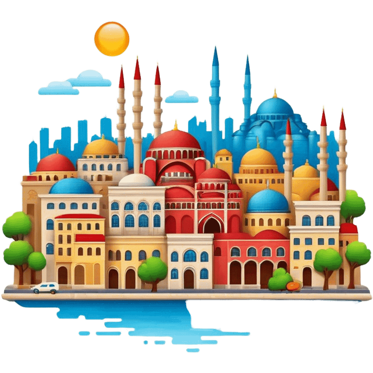 Cinematic Realistic Istanbul Pop Culture Emoji, depicted with a vibrant portrayal of the bustling cityscape rendered with lively textures and energetic, urban lighting. emoji