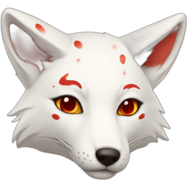 white kitsune fox with red marks emoji