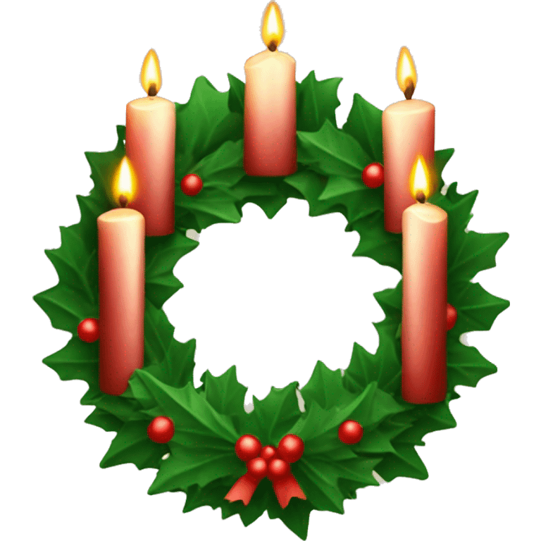 Christmas wreath with Four candles, one of the candles is burning emoji