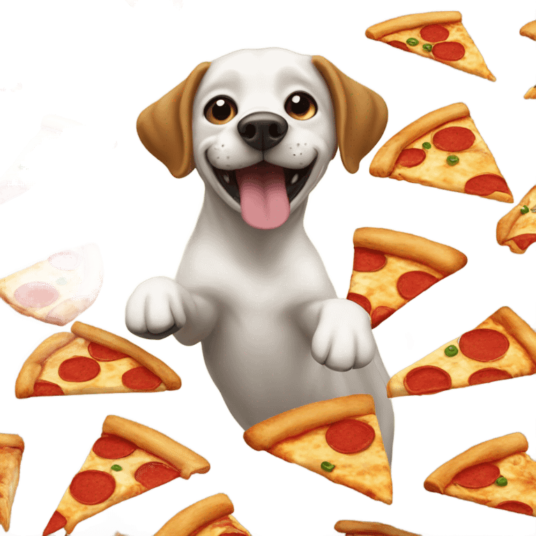 Dog eating a pizza while doing a backflip emoji