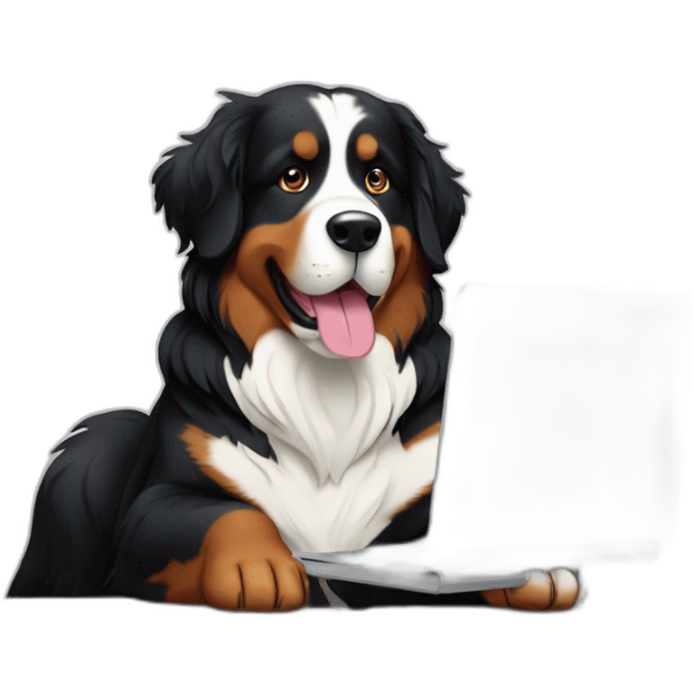 Bernese mountain dog writing on a computer emoji