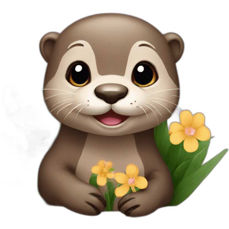 Cute otter with flowers emoji