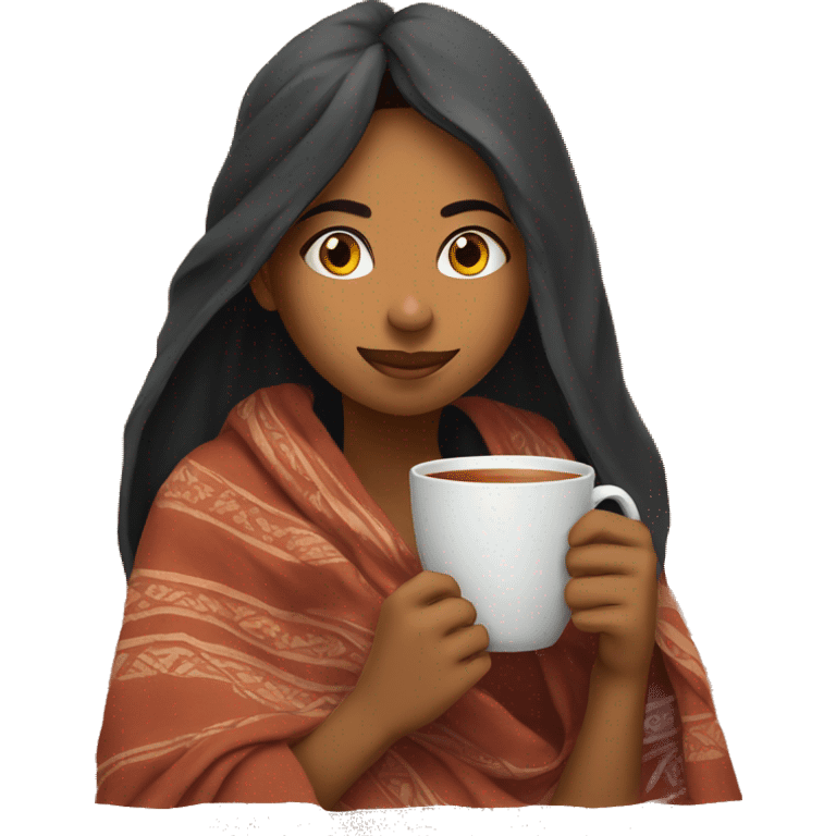 Indian girl inside a blanket sipping tea emoji