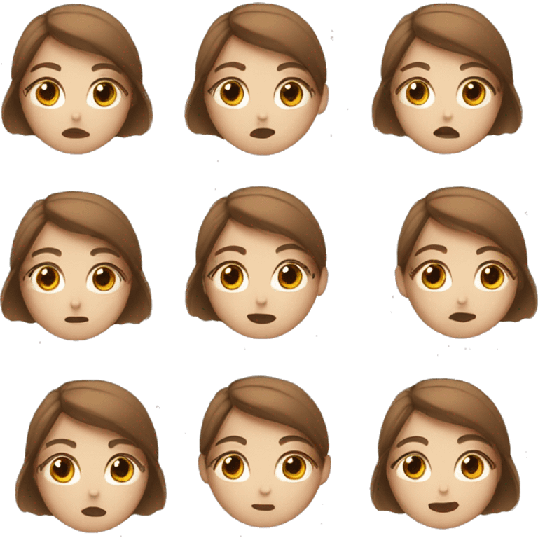 White girl with brown hair and eye in different moods emoji