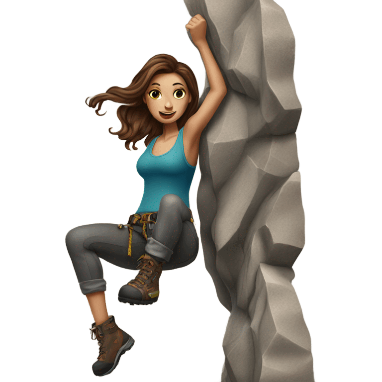 Beautiful tattooed woman long brown hair rock climbing emoji