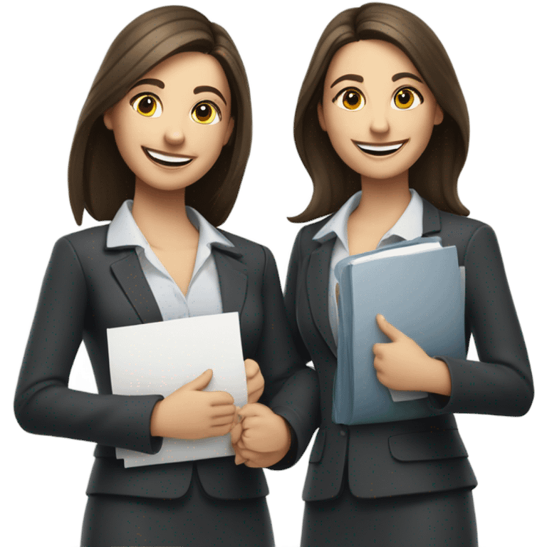 businesswoman two caucasian brunette girls celebrating emoji