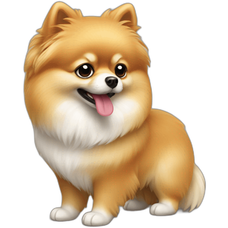 Pomeranian with a toy emoji