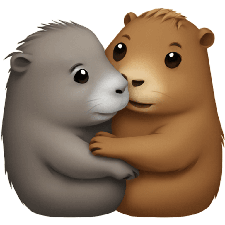 Cute capybara and otter hugging emoji