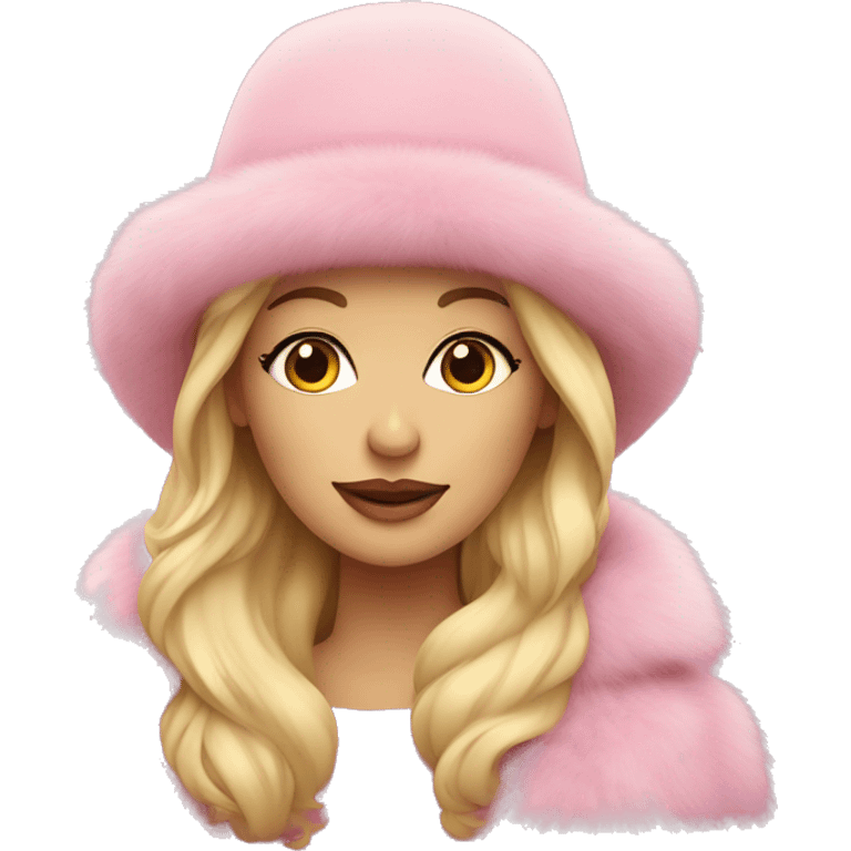 Blonde woman in pink fur hat and fur coat  emoji