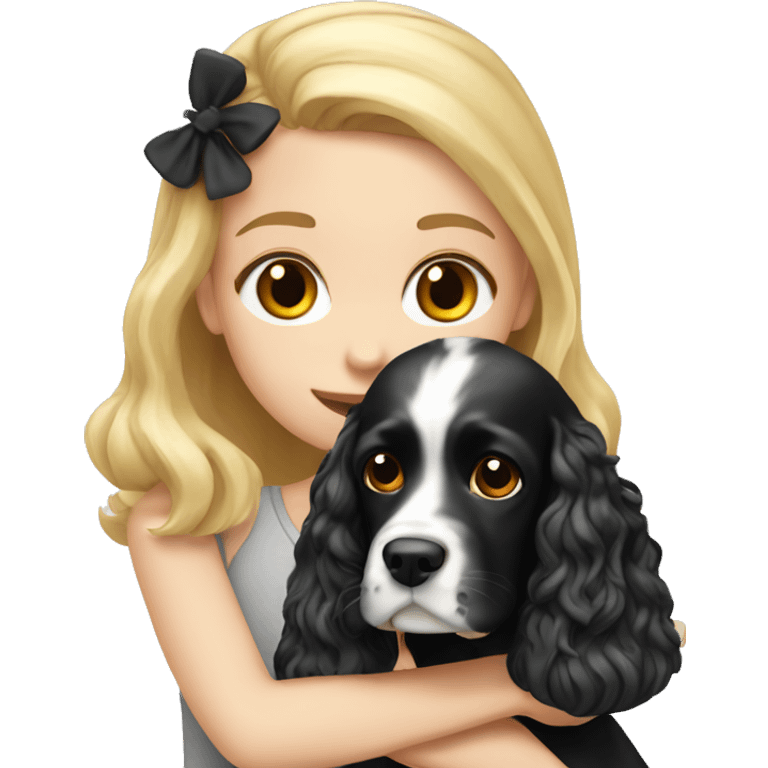 Blond girl with black and white cocker spaniel emoji