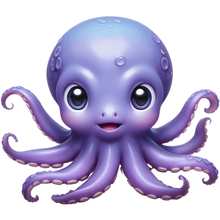 Cinematic Cute Baby Octopus Portrait Emoji, Head tilted slightly in a curious and endearing way, featuring a smooth, rounded light blue-purple body with enormous, sparkling eyes filled with warmth and innocence, delicate tentacles curling playfully, Simplified yet irresistibly adorable features, highly detailed, glowing with a soft, dreamy marine glow, high shine, affectionate and gentle, stylized with a touch of whimsical deep-sea charm, soft glowing outline, capturing the essence of a tiny, inquisitive octopus that looks ready to gently drift into your heart! emoji