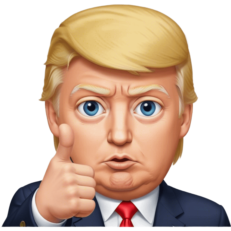 Super realistic Donald Trump pointing finger up, realistic eyes emoji