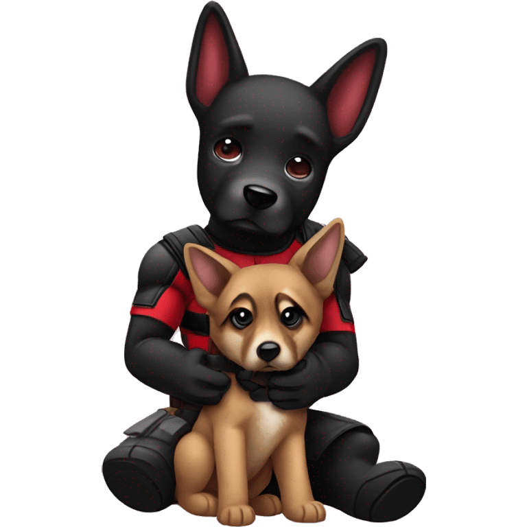 Deadpool holding a German shepherd puppy emoji