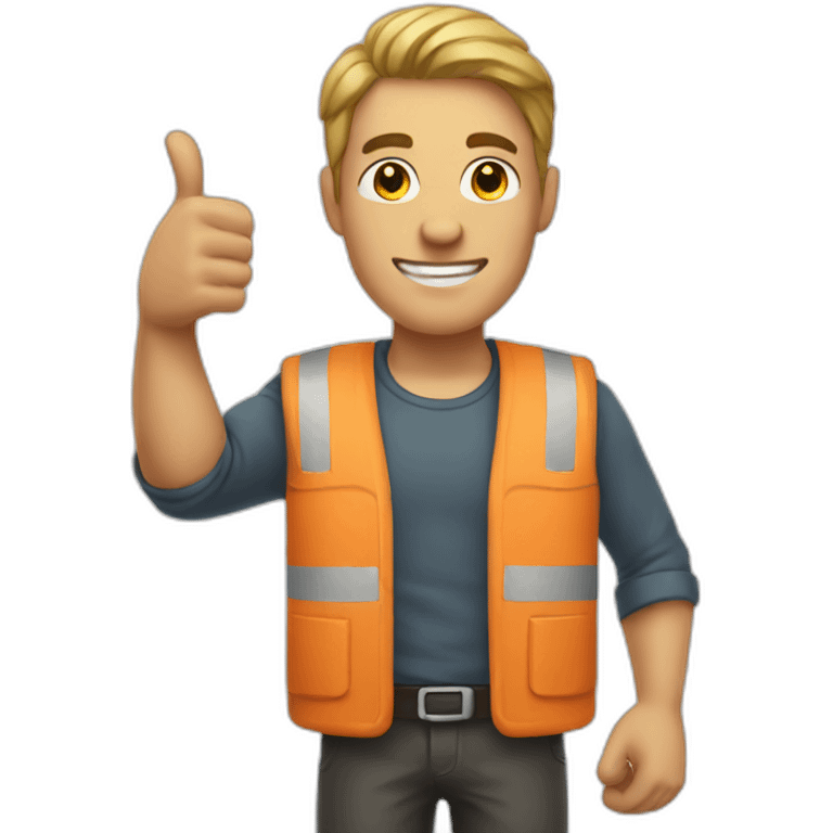 Man wearing vest with thumbs up emoji