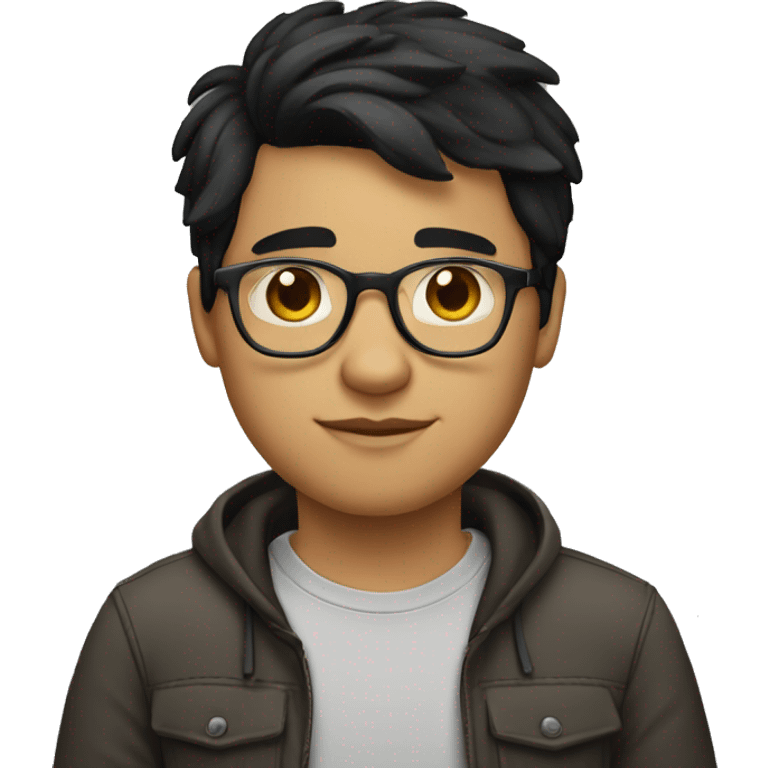 a young man with a fatter face, fair skin, straight black hair and glasses emoji