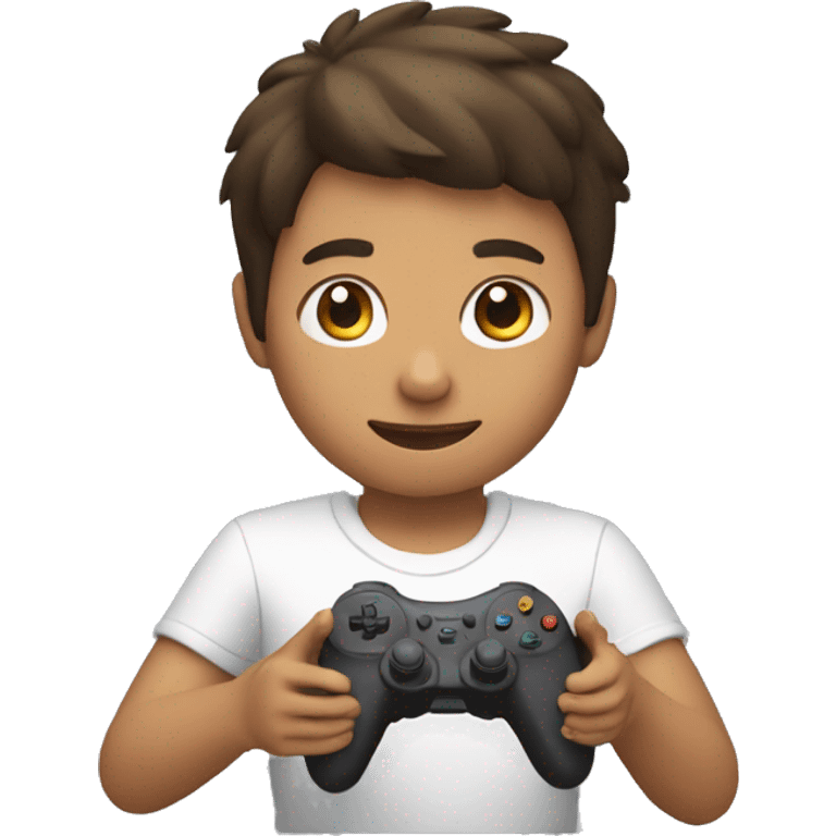 a boy playing a video games and handed a gamepad emoji