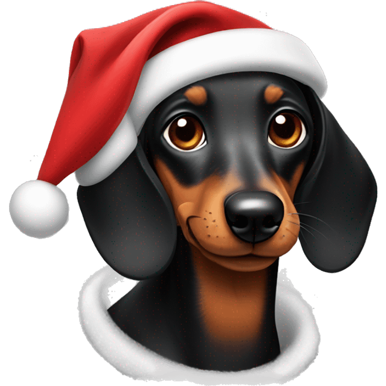 Black dachshund dog wearing a Santa hat emoji