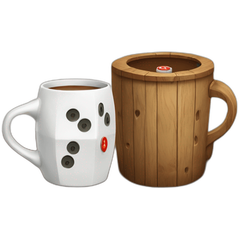 a wood tavern sign with a mug and a twenty sided dice emoji