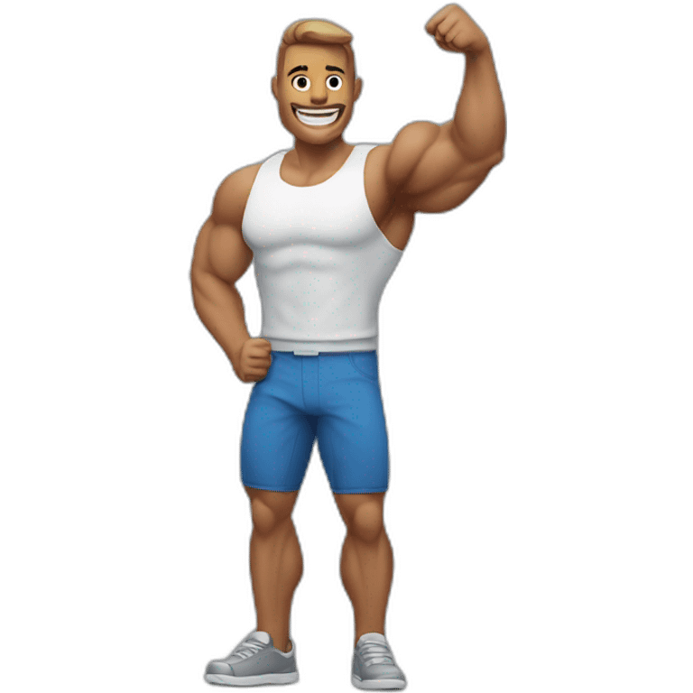 muscular man with fractured left arm smiling and showing thumbs up  emoji