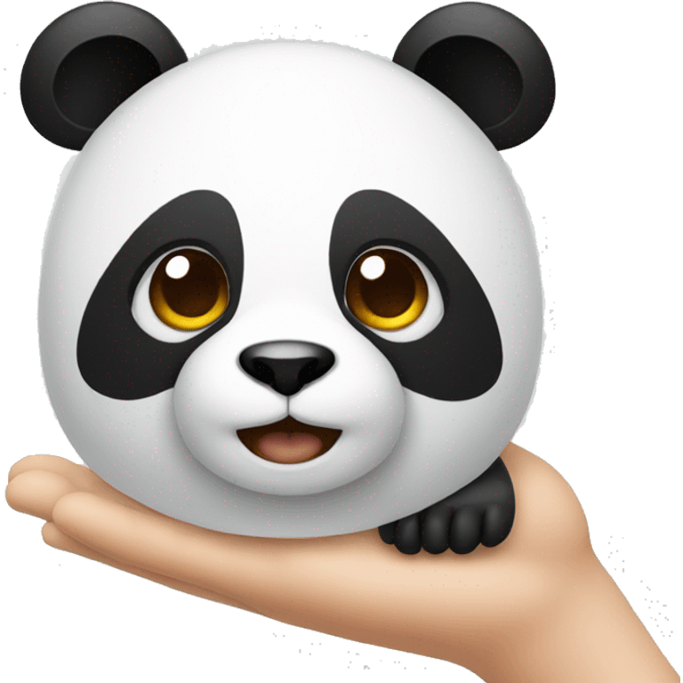 Iphone in hand of panda emoji