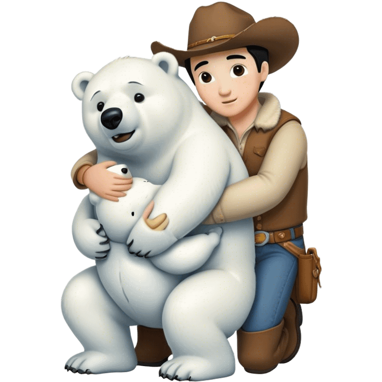 A monkey, a cowboy, and a polar bear hugging  emoji